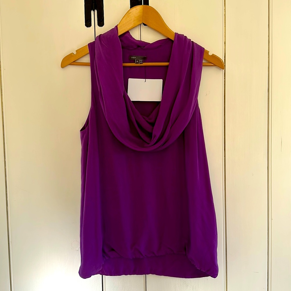 Vince Cowl Neck Sleeveless Silk Blouse Purple Size 8